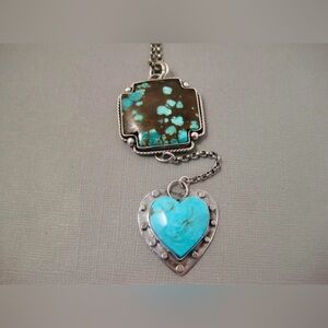 Handcrafted Gorgeous Turquoise Heart and Cross Lariat Pendant